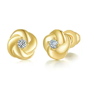 MINDDHA 14K Gold Plated 925 Sterling Silver Post Love Knot 3 Stud Earrings | Gold Earrings for Women