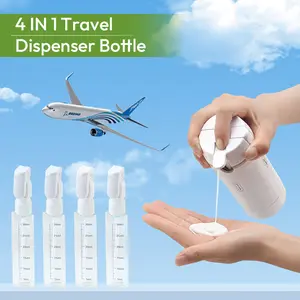 4-in-1 Travel Dispenser Bottle, Leak-Proof Refillable Silicone Squeeze Container with Lock, Compact and Lightweight Toiletry Organizer, Easy to Carry, Ideal for Business Trips, Vacations, and Frequent Travelers