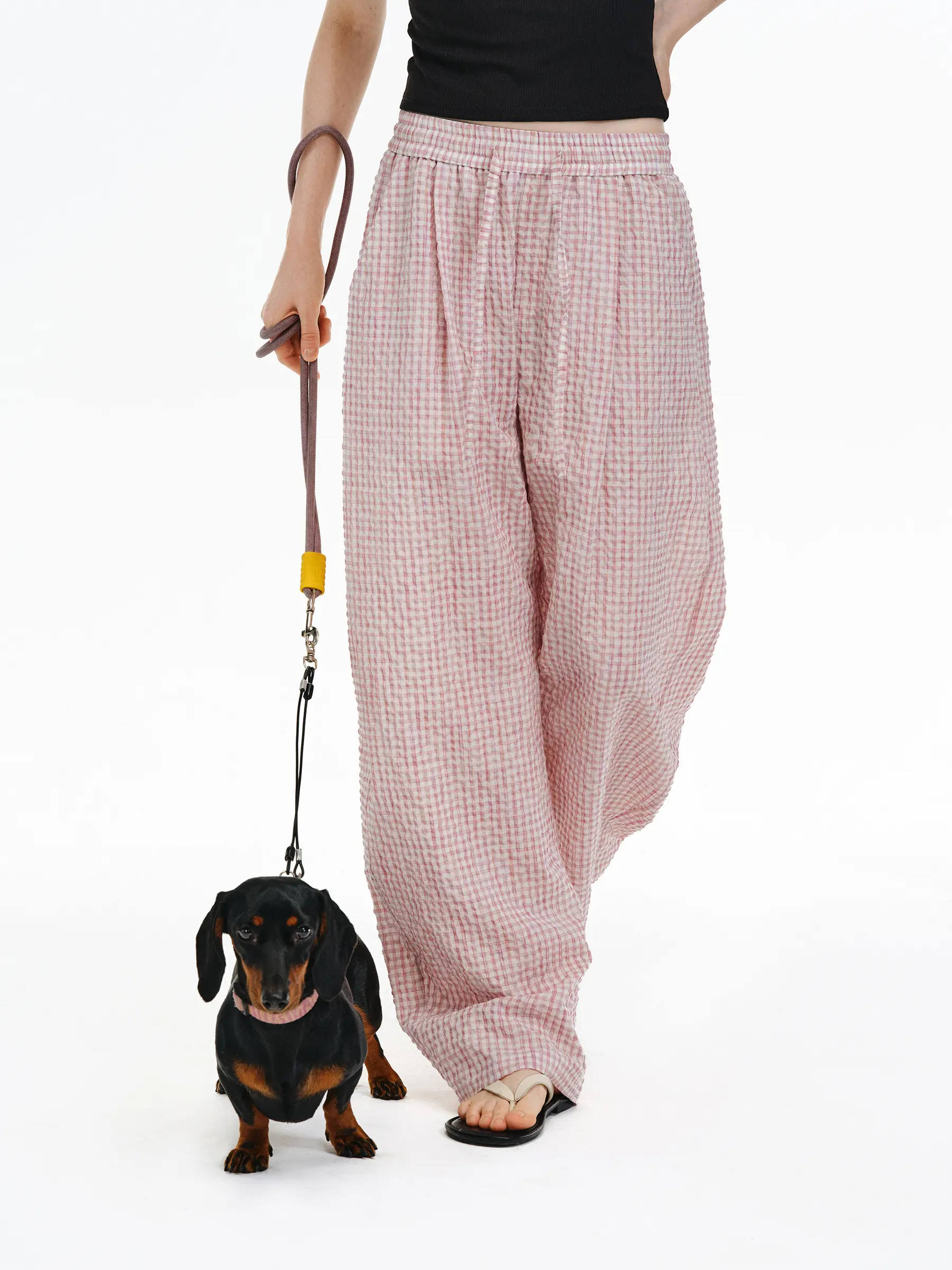 PCLP  Bubble Seersucker Pants | Relaxed Fit Curved Leg Casual Streetwear Pants