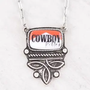 Western Cowboy Boot Stitch Pendant Necklace 16-18L 1.25x1.5 Lobster Claw Closure with Extending Hooks