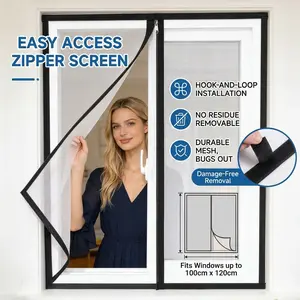 Upgraded No Drill Mosquito Window Screen, Zipper Closure Design, Ultra Fine Mesh Bug Screen, Breathable Airflow, Light Filtering, Multi Size Options