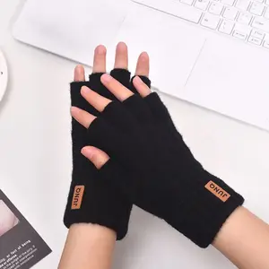 Unisex Alpaca Wool Half Finger Gloves, Thickened Warm Winter Mitts, Outdoor Cycling Driving Windproof Anti-Cold Portable Gloves
