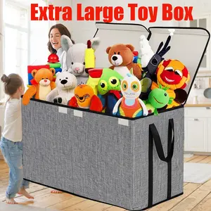 Multipurpose Kids Toy Chest - Sturdy Collapsible Storage Bin with Lid - Large Organizer Basket for Nursery, Playroom, Bedroom & Closet.