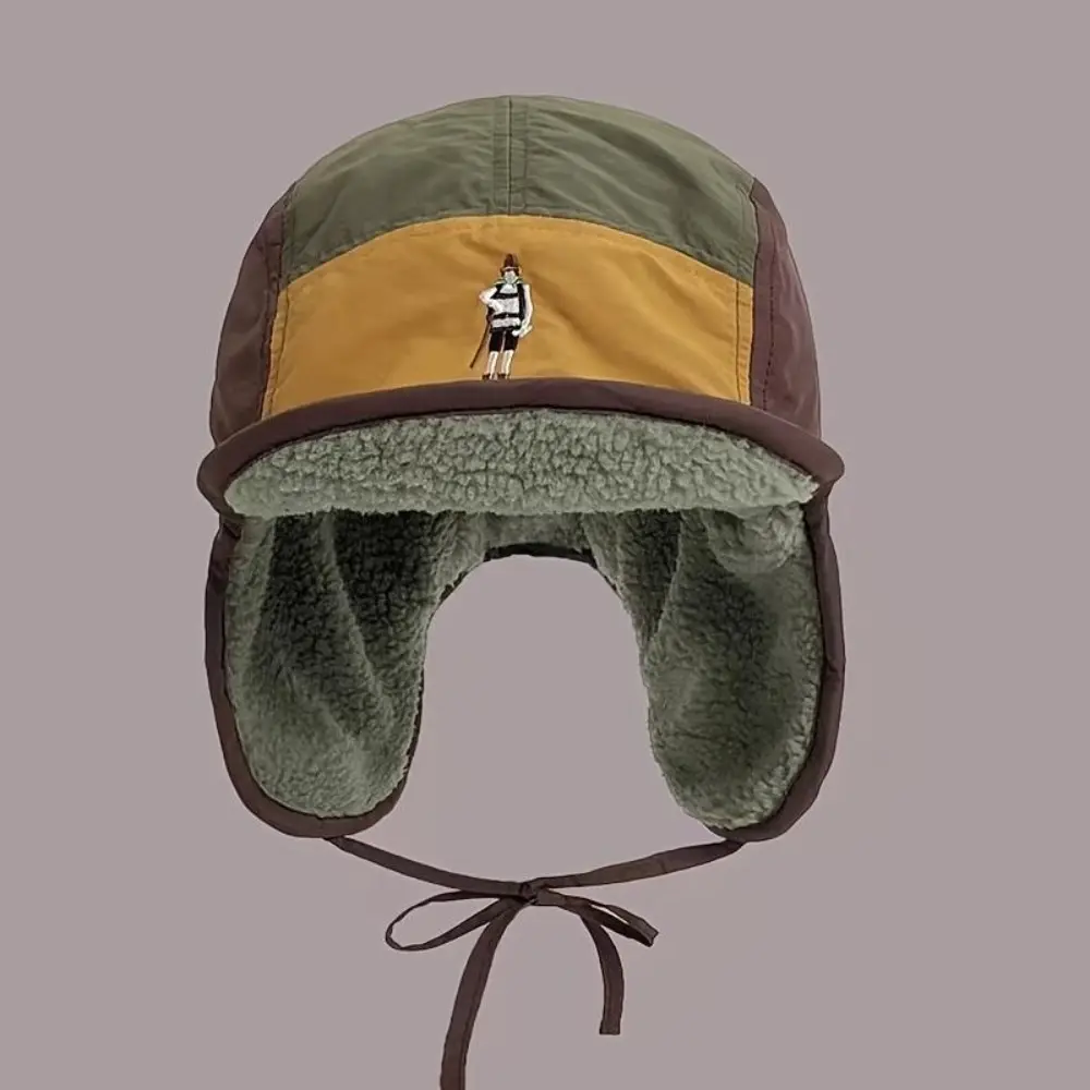 Men's Lightweight Olive Green & Brown Vintage Fleece-Lined Bomber Outdoor Hat, Adjustable Drawstring, Cold Weather Gear, Ideal for Skiing, Hiking - Sports & Outdoor Mountaineering Accessory, Outdoor Hats