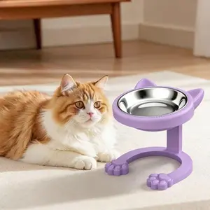 Cat Bowl, 15° Slanted Stainless Steel Elevated Cat Bowl, Neck Protection Anti-Tip Food Water Dish for Cats Small Dogs