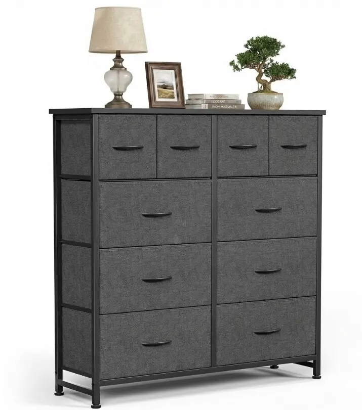 10 Drawers Fabric Cabinet, Clothes Storing, Storage Tower Organizer for Bedrooms, Entryways, Gray