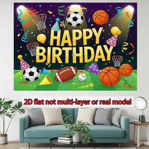 2D Flat, 1pc Sports Birthday Party Banner - Soccer,, Football, Baseball Decorations - Happy Birthday Banner Background,, Sports Fans - No Electricity Needed, Easy Hang Indoor/Outdoor Decoration