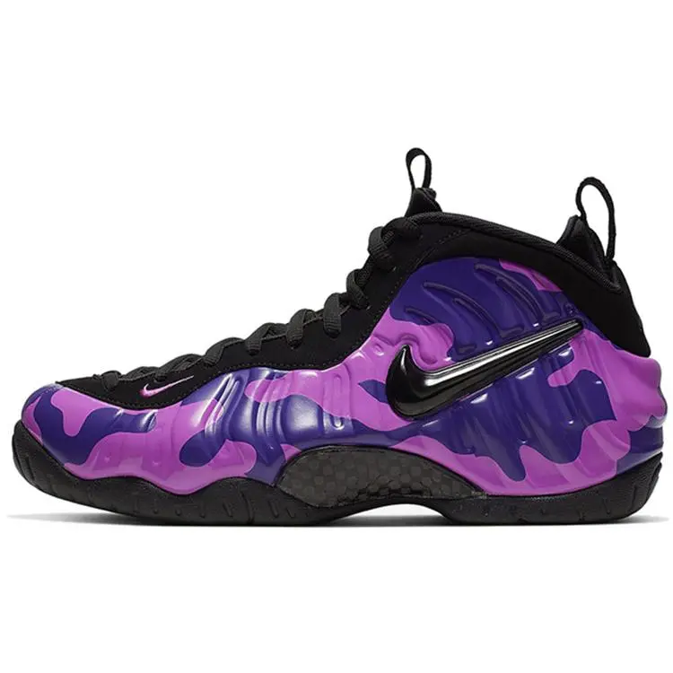 Men's High-Top Foamposite Basketball Sneakers in Camo Purple for Casual All Seasons Wear, Style 624041-012