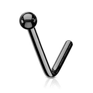 Fifth Cue Surgical Steel L Bend Nose Stud Ring, Black Ball End, 18G Fashion Body Jewelry