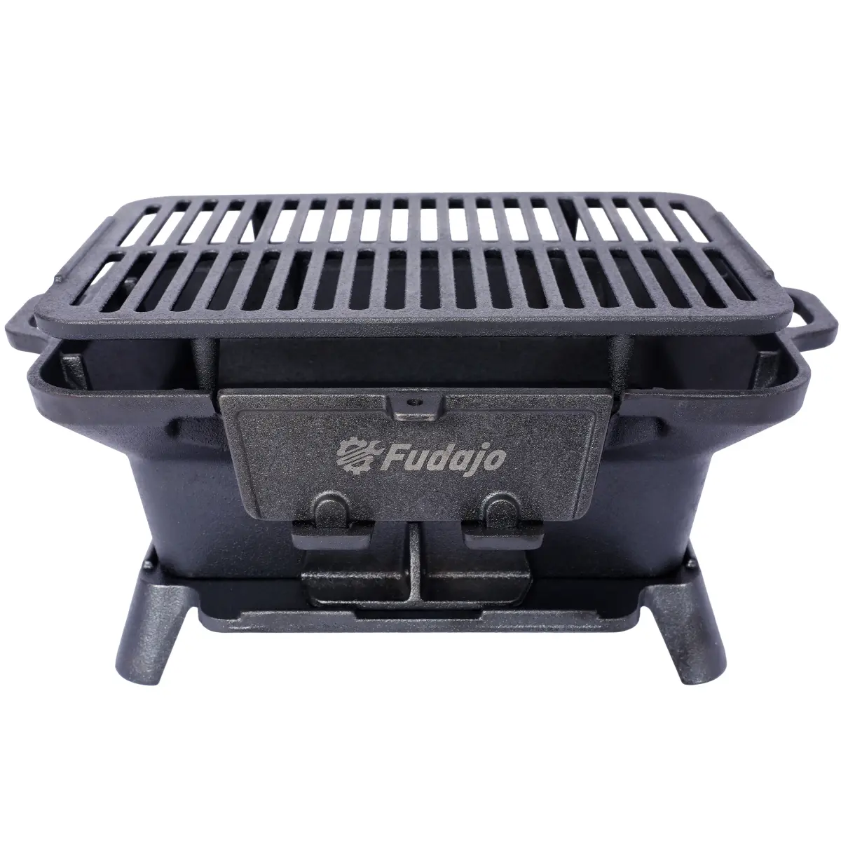 Fudajo Heavy Duty Oval Cast Iron Charcoal Grill - 16.0x10.2x7.5in Compact Tabletop Hibachi Skillet with Heat Control, Portable Backyard Outdoor Patio BBQ Tool for Solo Meals, Burgers & Veggies, Easy Clean & Store, Hunting, Oval Shape