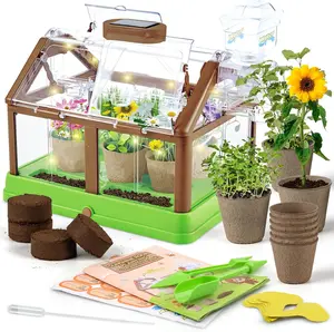 Kids Plant Growing Kit - Kids Greenhouse & Flower Growing Kit with Upgraded Irrigation & Grow Light Perfect Gardening for Kids Solar Green