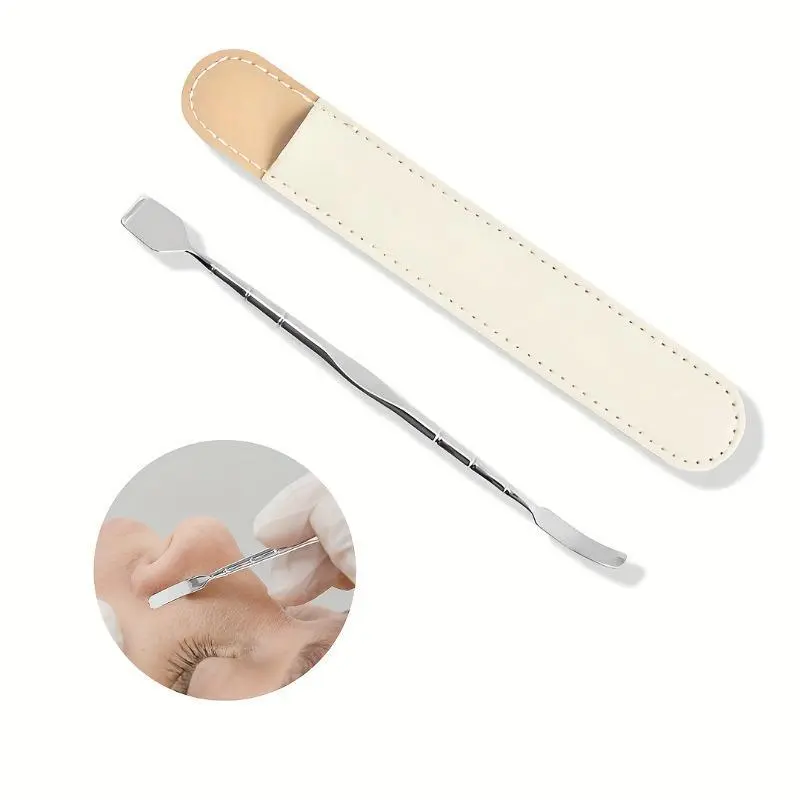 1pc Dual-Purpose Stainless Steel Blackhead Scraper - Dead Skin Cleaning Tool, Multi-Functional Stirring Massage, Beauty Spatula Cleaning Tool with Leather Set