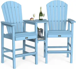 VINGLI Tall Adirondack Chairs Set of 2, HDPE Balcony Chair with Double Connecting Tray Weather Resistant Outdoor Bar Stools for Patio Deck Lawn Pool Backyard Durable Rattan