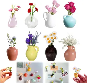 Mini Ceramic Vase Magnets for Fridge,Cute Tiny Magnet vases for Flowers Plant,Small Magnetic Flower Pot for Kitchen Refrigerator Office Locker Decoration Decorative Nature