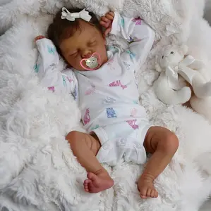 18-Inch Vinyl Reborn Doll, Lifelike Dolls with Closed Eyes, Full Limbs, Soft Cloth Body, Rooted Hair, Powder Scent and Clothes Suit, Soft Stuffed Toy for Kids’ Birthday Gifts