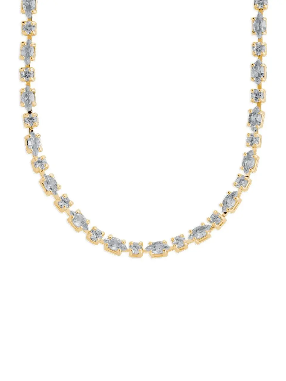 Gold Plated Tennis Necklace for Women, Dainty Jewelry with Alternating Marquise & Round CZ, Adjustable Layered Necklace, Layered Jewelry Necklaces