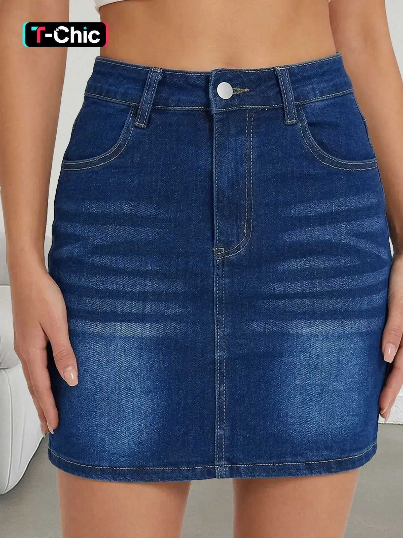 Women's High Waisted Dark Wash Denim Mini Skirt, Pockets, Bodycon Stretchy Slim Fit, Butt Lifting, Casual Bottoms, Y2K Coquette Chic, Summer Street Style