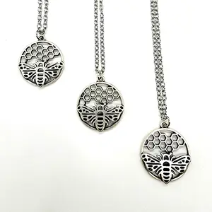 MergingMetals // Silver Honeybee Pendant Necklace // Stainless Steel Chain