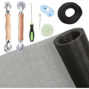 Windows Screen and Screen Door Repair Kit, 48"x118" Charcoal Fiberglass Mesh with Rolling Tool/Hook/Ruler/Cutter/Spline - Window Screen & Sliding Screen Door Replacement for Windows,