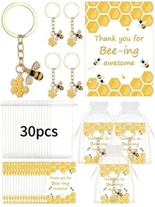 30-Pack Bee Keychains, Keychain for Bags, Keychain for Purse, Teacher Appreciation Gift Set, Metal Bee Pendant, Durable Zinc Alloy, Includes Thank You Card & Organza Bag