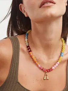Colorful Beaded Necklace, Fashionable Bubble Letter Pendant Necklace for Women & Girls, Trendy All-match & Exquisite Jewelry for Birthday Gift