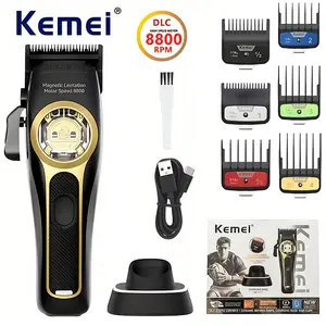 Kemei Professional Cordless Hair Clipper with Magnetic Suspension Motor, 8800 Rpm Charging Base, Men's Grooming Tool Km-2373