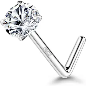 MILACOLATO 925 Sterling Silver Nose Studs, 18G 20G L Shaped Nose Rings,  CZ Hypoallergenic Nose Piercings for Women Men 1.5 2 3MM