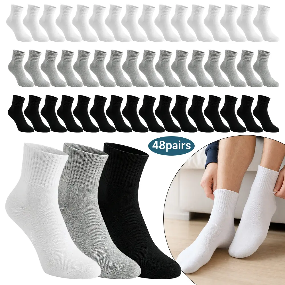 48 Pairs Casual Athletic Socks, Breathable Ankle Socks, for Men Women Unisex Moisture Wicking Casual Sports Socks