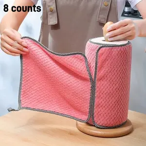 Kitchen Cleaning Cloth, 8 Counts Bamboo Fiber Dish Cloth, Water Absorbent Cleaning Cloth for Kitchen, Soft Cleaning Towel, Household Cleaning Supplies