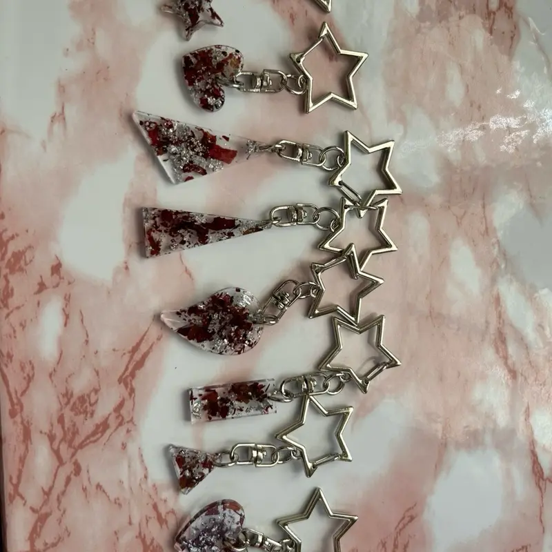 Krave Kawaii Star Keychain Charms – Real Petals & Silver Foil