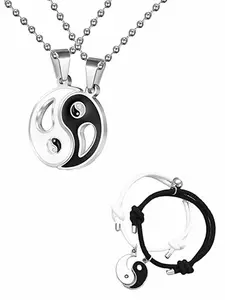 4 Pcs Yin Yang Necklace for 2 Matching Friend Couples Bracelet Valentines Day for BFF Friendship Gifts Alloy Jewelry Yin Yang Design Yin Yang Pendant