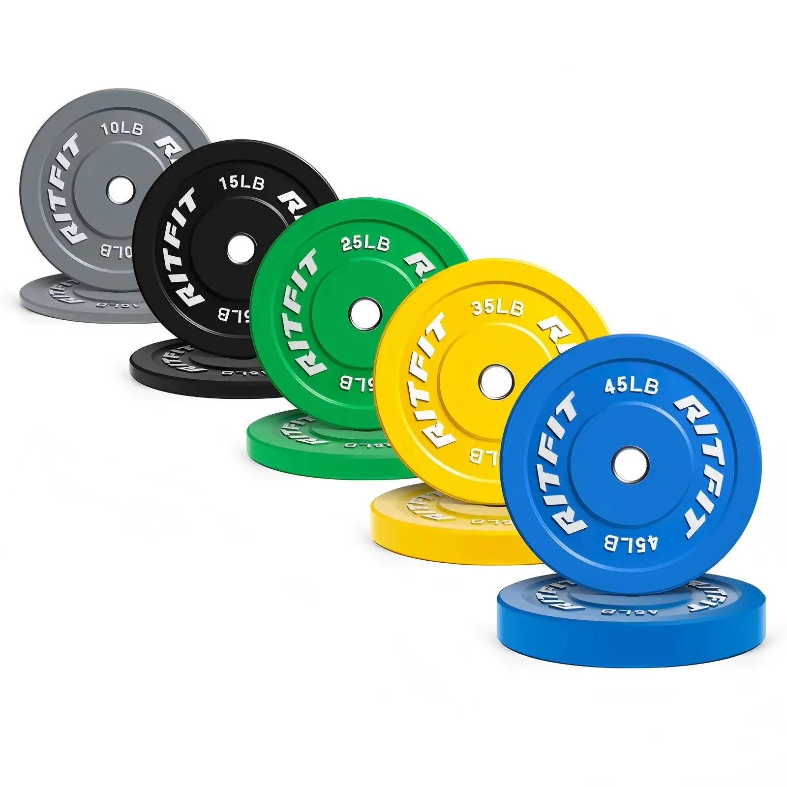 RITFIT 2-Inch Olympic Bumper Plates, Vibrant Color-Coded Rubber Coated Weights for Weightlifting & Barbell Training, Durable Home Gym Equipment, Olympic Weights, Weight Training