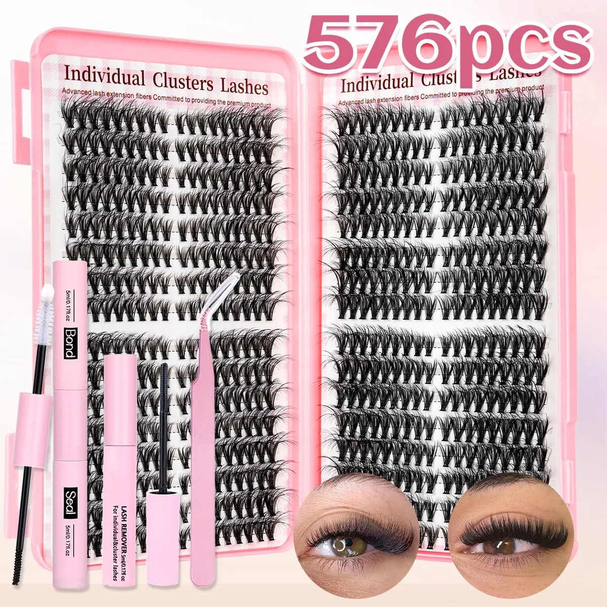 Diy Personal Lashes, Diy Makeup Lashes, DIY Cat-Eye Individual Lashes Cluster Kit, Eyelash Extensions Set, Fox Eye Style Lash Clusters Kit, 30D40D60D, Faux Mink Lashes Kit, Lightweight Curled Eyelashes, Waterproof Long-Lasting, Includes Bond&Seal&Tweezers