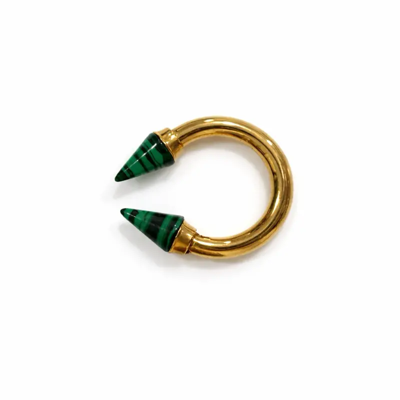 Modern Crescent Spike Ring in Stainless Steel with Malachite-Tone Tips - Tarnish-Resistant Statement Jewelry for Everyday Strength, Everyday Wear