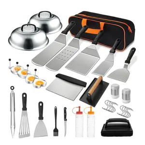 35PCS Griddle Accessories Kit, Flat Top for Blackstone and Camp Chef, Grill Spatula Set Enlarged Spatulas, Basting Cover, Scraper for Outdoor Barbecue