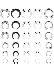 16G-6G Septum Pincher Tapers Rings Acrylic Stainless Steel Internally Threaded Spike Horseshoe Barbells Septum Pincher Nose Ear Cartilage Stretching Kit for Women Men