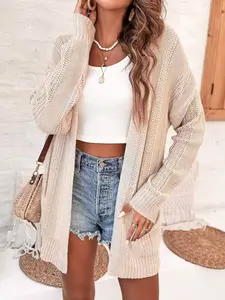 Women's Y2K Elegant Long Sleeve Knitwear, V-Neck Plain Solid Color Cardigan, All Seasons Casual Wear, Lightweight Daily Essential