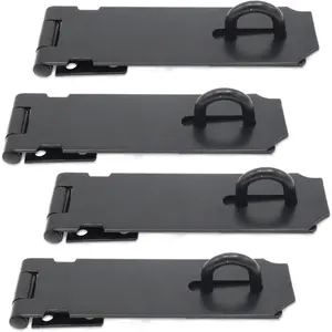 4-Pack 5 Inch Heavy Duty Stainless Steel Padlock Hasp, Black Door Lock Hasp Latch, Security Gate Lock Latches with Screws, Ideal for Outdoor Gates, Sheds, Cabinets, and Drawers