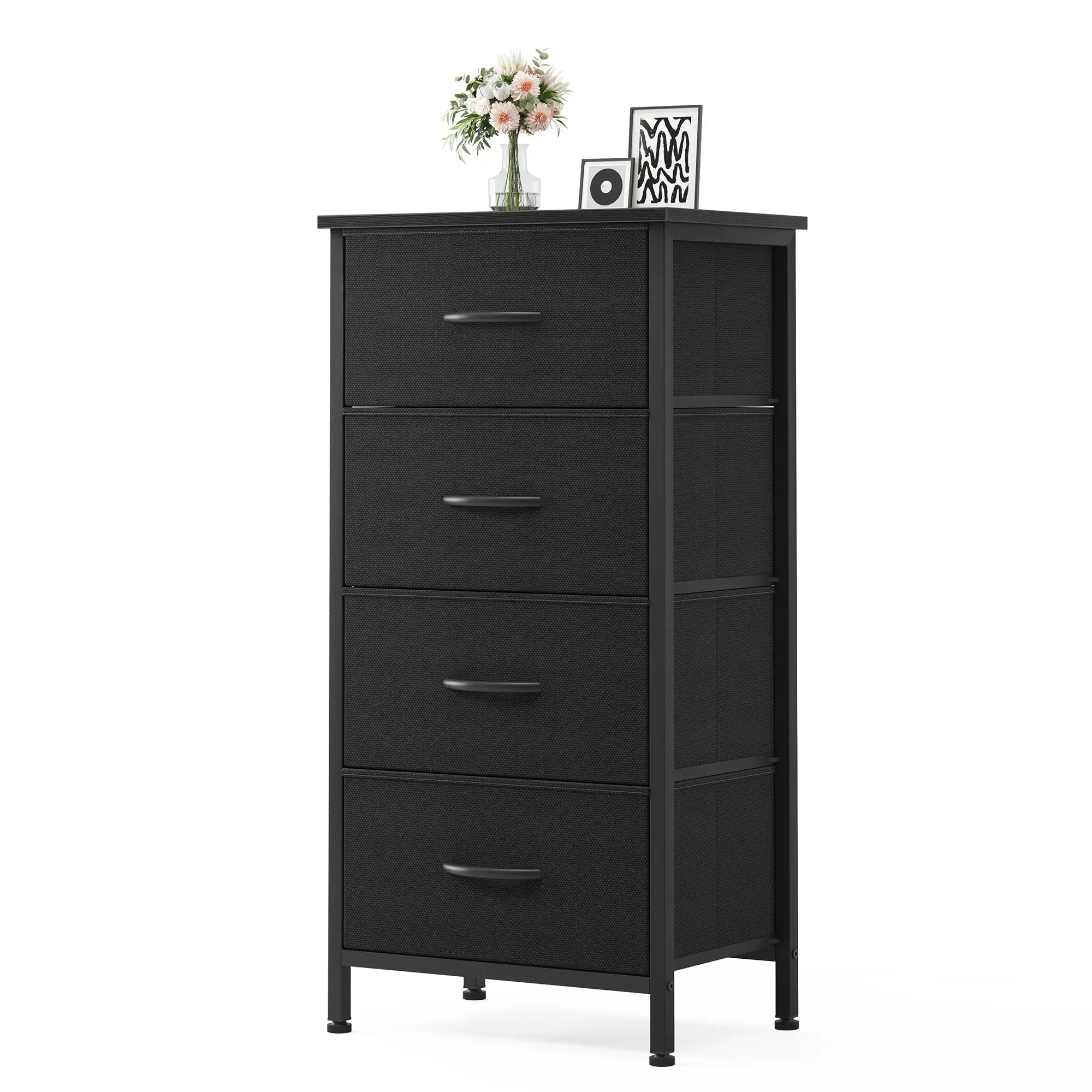 DUMOS Sturdy Modern Skinny Fabric Dresser - 4-Drawer Bedroom Dresser, Compact Indoor Furniture for Small Spaces, Closet Storage & Bedroom Organization
