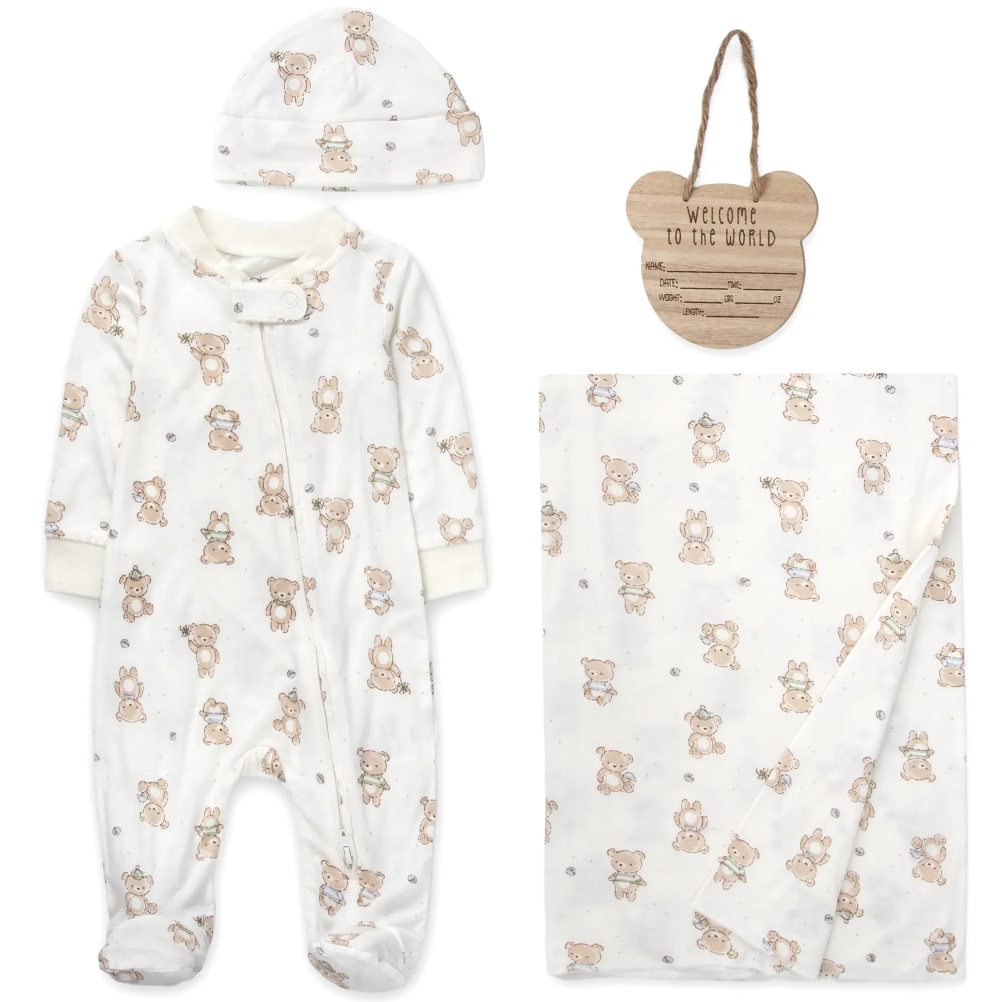 Baby Essentials Newborn Baby Bamboo 4 Piece Coming Home Outfit Gift Set – Footie Sleeper, Blanket, Headband & Ornament for Boys & Girls Cozy