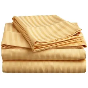 212 MAIN Egyptian Cotton Sheet Set - 400 Thread Count, Gold Striped, Soft, Smooth, Cozy - Available in Twin, Queen, California King Sizes