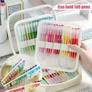 Transparent Canvas Pencil Case, Holds 36-108 Pens, Portable Multi-Functional Storage Bag, Coloring Supplies, Art Drawing Note Stationery Organizer