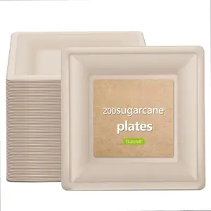 Compostable Square Paper Plates - 200 Pack 6 Inch Biodegradable Dessert & Cocktail Plates | Made from Sugarcane Fiber, Oil & Heat Resistant | Eco-Friendly Disposable for Parties, Weddings, Picnics