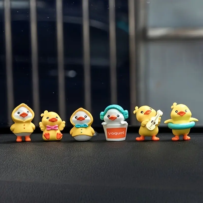 6pcs Cute Yellow Duck Design Automotive Dashboard Decoration, Car Ornament, Automotive Interior Accessories