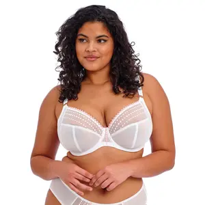 Women's Elomi Matilda Underwire Plunge Bra - White, Adjustable Straps, Matching Lingerie, Embroidered Lace Details