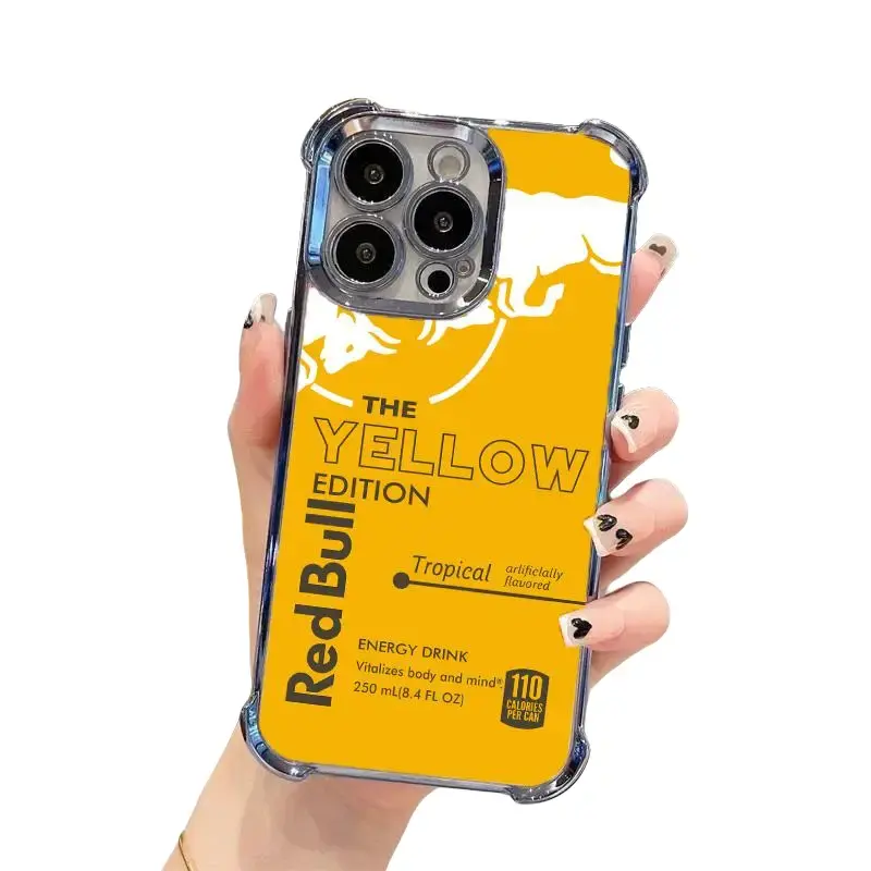 Redbull Energy Drink Challenger Edition Collection Style Electroplated TPU Casing For iphone 16 15 14 13 12 11 X XS PRO PLUS MAX Four Corners Anti - Fall Soft Silicone Gift Shockproof Protection Anti - Drop Protective Protector Phone Cases