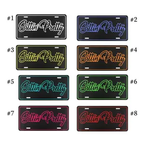 8 Styles Sittin Pretty License Plate, 12x6 Aluminum Vanity Tag, Cute Girly Car Accessory, Neon Script Auto Plate, Gift for Her, Stylish Vehicle Decor Trendy
