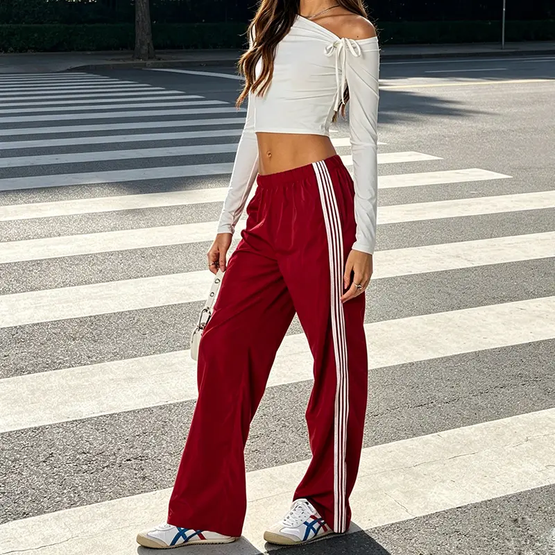 Striped Track Sweatpants For Women Y2k Elastic Waist Wide Leg Vintage Cute Parachute Pants Casual Streetwear 90s Retro High Waist Straight Leg Athletic