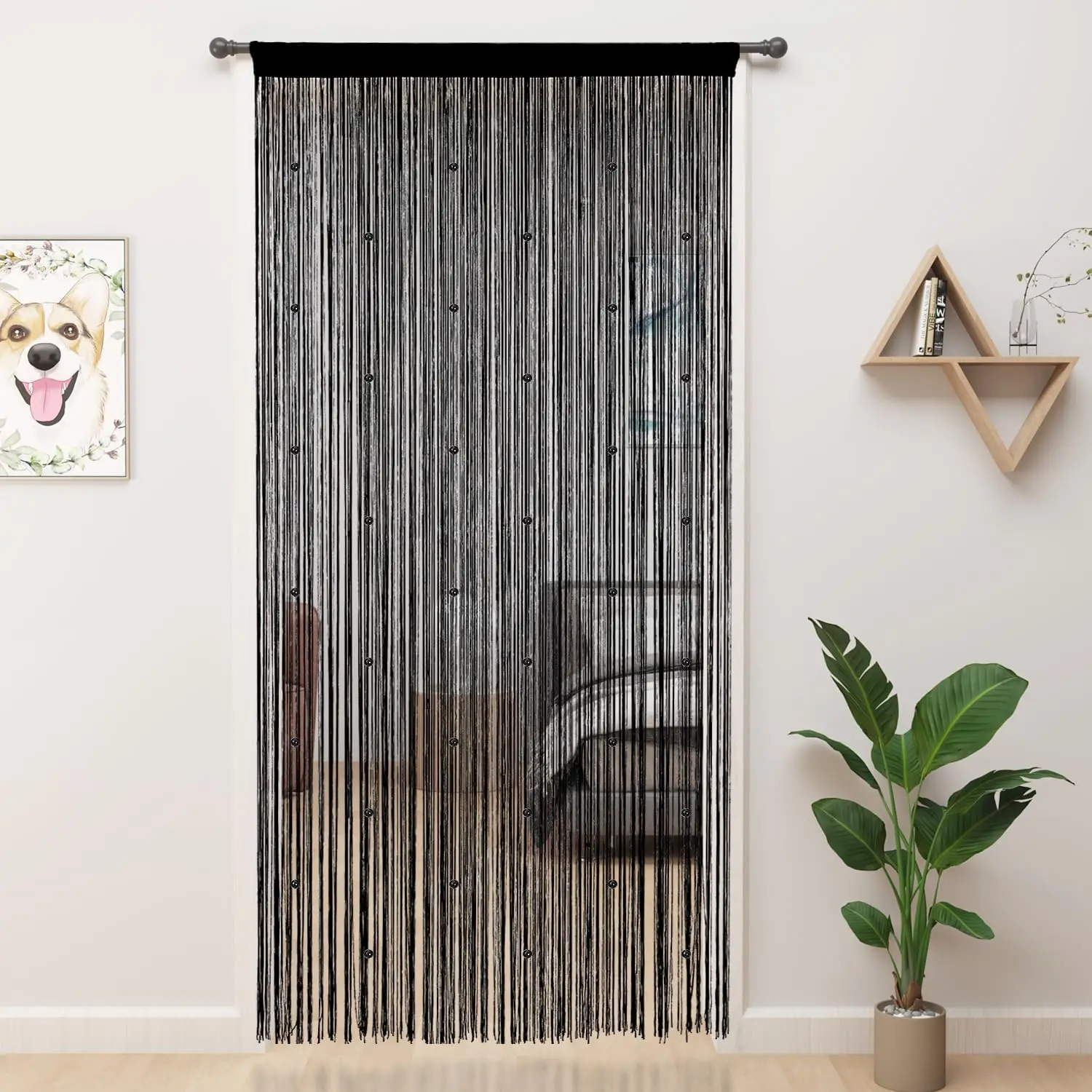 Black Crystal Beaded Curtain - 39"x79" Polyester Fiber Curtain, Interior Doorway Partition for Hanging Decoration and Closet Use, Curtains