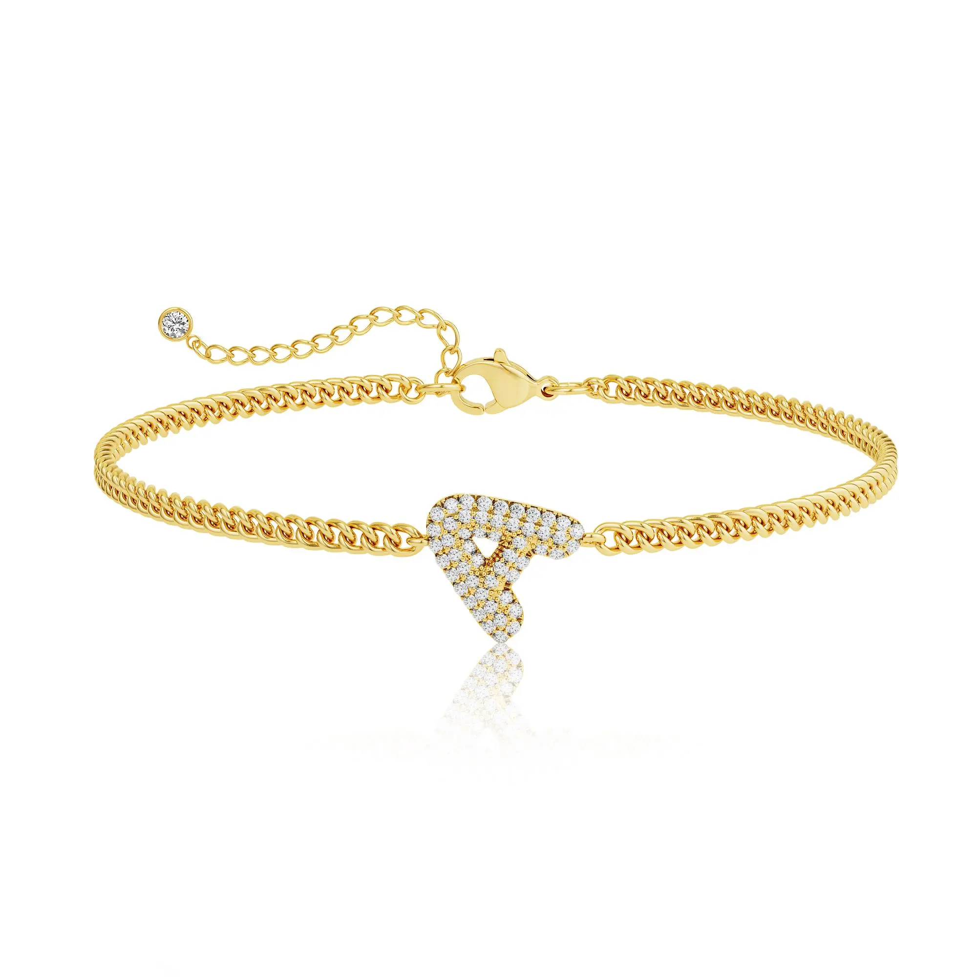 TEWIKY Greenish Spring Jewelry Initial CZ Bubble Bracelets For Women Trendy A-Z Bubble Letter Bracelet Adjustable Chain Bracelets For Women Jewelry Gifts For Gifts,Valentine's Day Gift